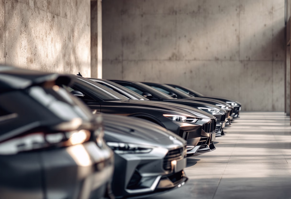 image of vehicle lineup at an auto dealership