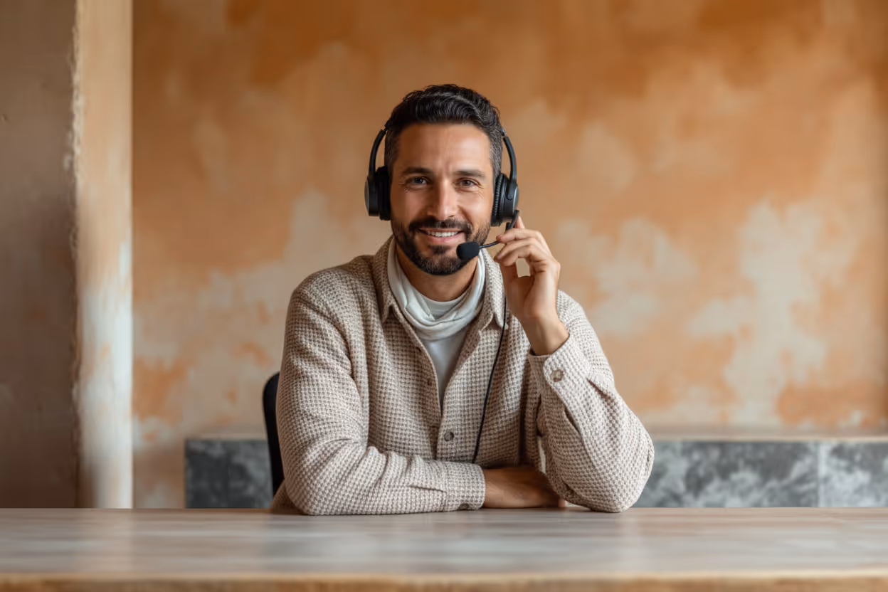 image of an individual providing support assistance (for a productivity tools business)